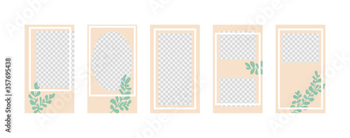 Vector set of backgrounds for social networks with cute frames and branches. Design with copy space for text and photos.