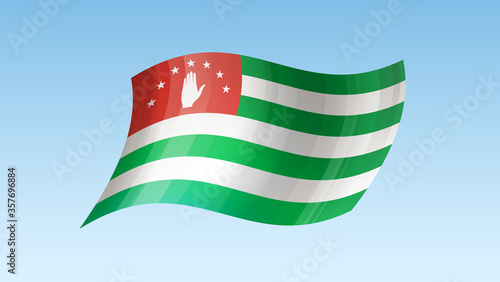 Abkhazia flag state symbol isolated on background national banner. Greeting card National Independence Day of the republic of Abkhazia. Illustration banner with realistic state flag.