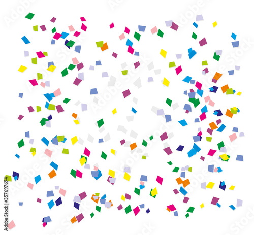 Colored confetti falling on a white background. Little papers of different colors. Vector illustration.