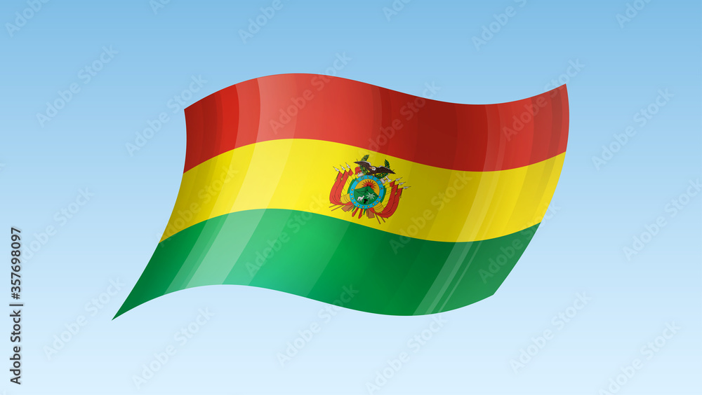 Bolivia flag state symbol isolated on background national banner. Greeting card National Independence Day of the Plurinational State of Bolivia. Illustration banner with realistic state flag. Bolivia flag state symbol isolated on background national banner. Greeting card National Independence Day of the Plurinational State of Bolivia. Illustration banner with realistic state flag.