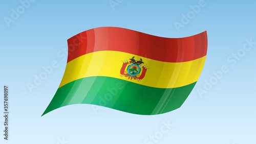 Bolivia flag state symbol isolated on background national banner. Greeting card National Independence Day of the Plurinational State of Bolivia. Illustration banner with realistic state flag.