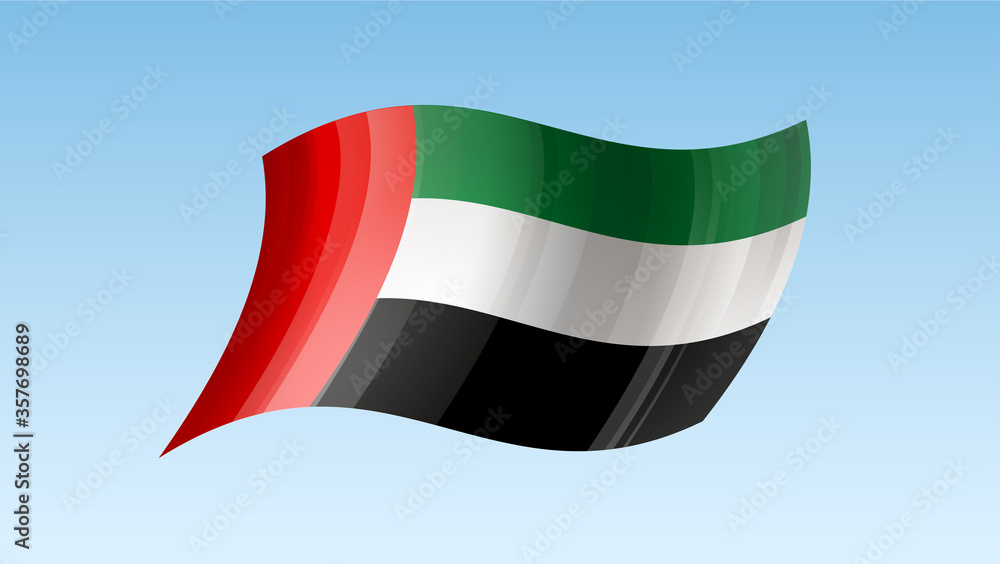 United Arab Emirates flag state symbol isolated on background national banner. Greeting card National Day spirit of the union United Arab Emirates. Illustration banner with realistic state flag of UAE United Arab Emirates flag state symbol isolated on background national banner. Greeting card National Day spirit of the union United Arab Emirates. Illustration banner with realistic state flag of UAE