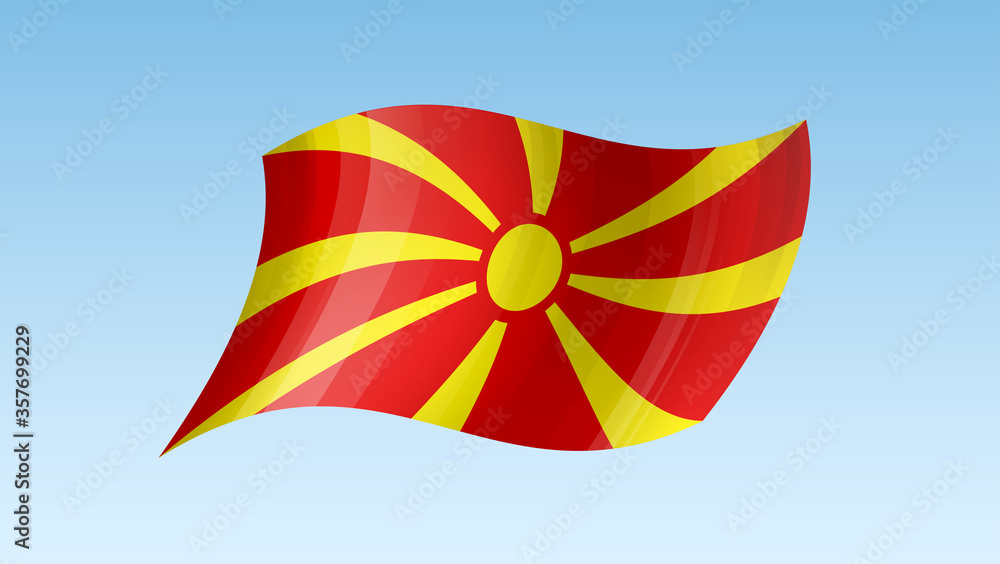 Macedonia flag state symbol isolated on background national banner. Greeting card National Independence Day of the Republic of Macedonia. Illustration banner with realistic state flag. Macedonia flag state symbol isolated on background national banner. Greeting card National Independence Day of the Republic of Macedonia. Illustration banner with realistic state flag.