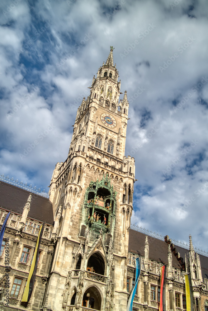 The New Town Hall building in the city centre of Munich, Germany.