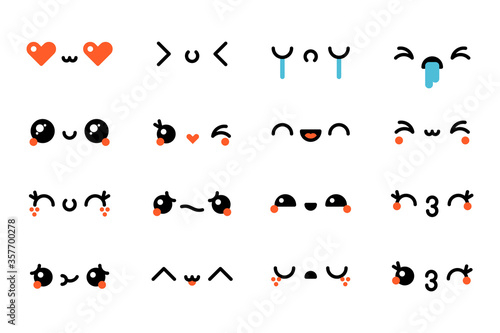 Set of various kawaii emoticons. Vector emoji, smile icons