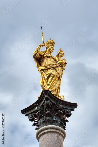 Marian column on the Marienplatz square Munich, Bavaria, Germany