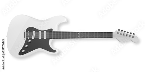 Vector 3d Realistic White and Black Classic Old Retro Electro Wooden Guitar Icon Closeup Isolated on White Background. Design Template, Mockup, Clipart. Musical Art Concept. Top View