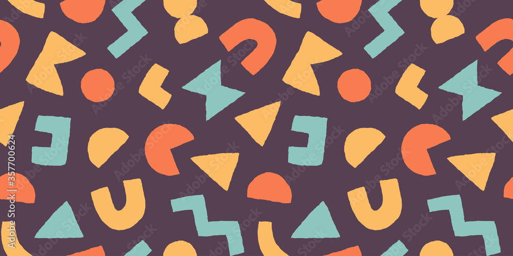 Obraz premium Vector seamless pattern with geometric shapes. Abstract background with Scandinavian cut out elements.