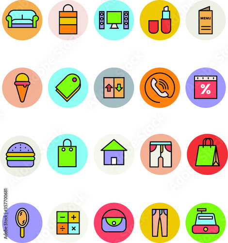 Flat Circular Icons of Shopping and E commerce