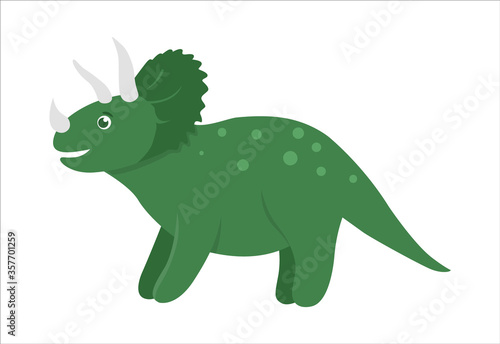 Vector cute dinosaur icon isolated on white background. Funny flat dino character. Cute prehistoric reptile illustration