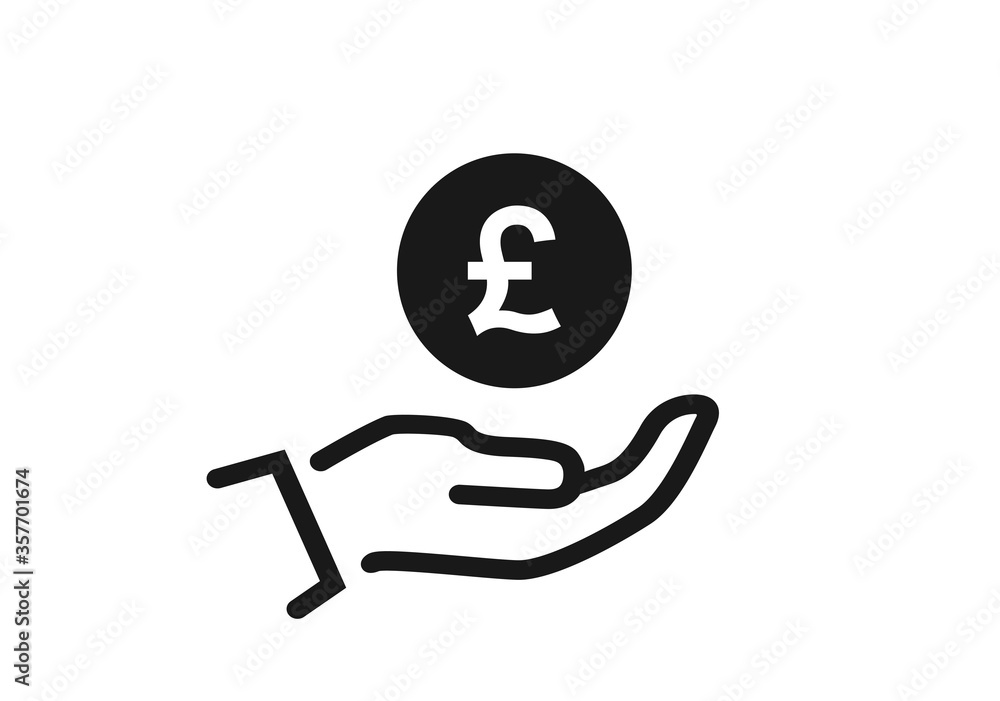 save money icon. british pound sterling coin on hand save money icon. british pound sterling coin on hand
