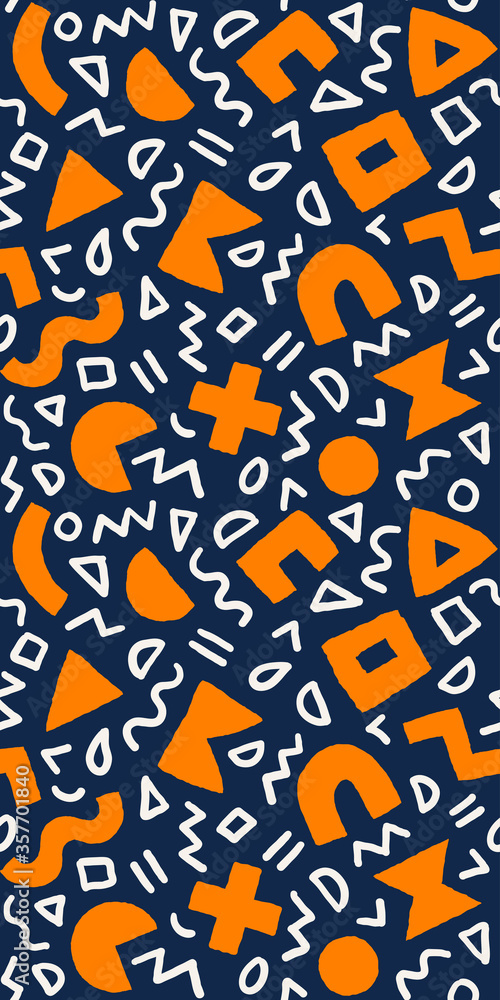 Vector seamless pattern with geometric shapes and brushstrokes. Abstract background with Scandinavian cut out elements. Vector seamless pattern with geometric shapes and brushstrokes. Abstract background with Scandinavian cut out elements.