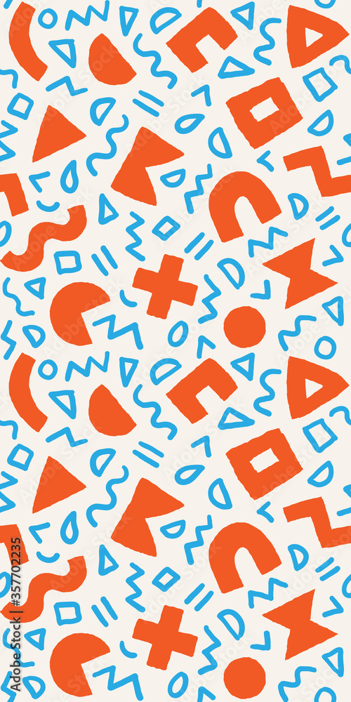 Vector seamless pattern with geometric shapes and brushstrokes. Abstract background with Scandinavian cut out elements. Vector seamless pattern with geometric shapes and brushstrokes. Abstract background with Scandinavian cut out elements.