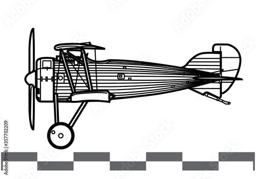LFG Roland D.IX. World War 1 combat aircraft. Side view. Image for illustration and infographics.