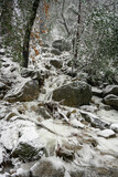 Water Rushes Through Snowy Boulders