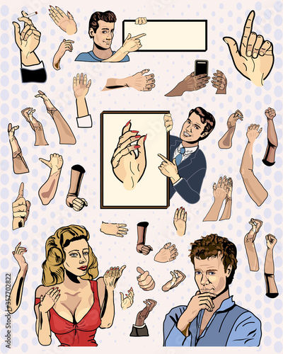 Detailed Illustration Set of Hands and People Poses