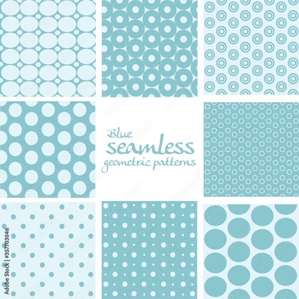Set of blue seamless geometric patterns from circles Set of blue seamless geometric patterns from circles