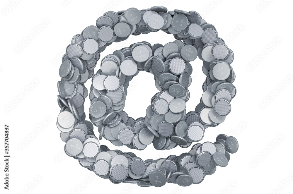 E-mail, at sign from button cells, 3D rendering E-mail, at sign from button cells, 3D rendering
