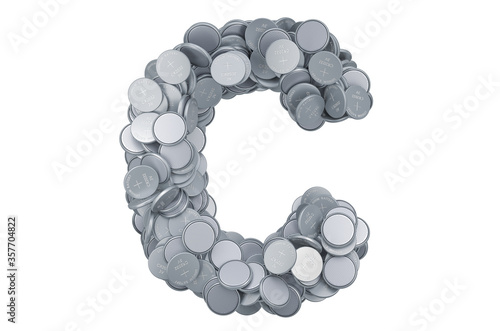 Letter C from button cells, 3D rendering