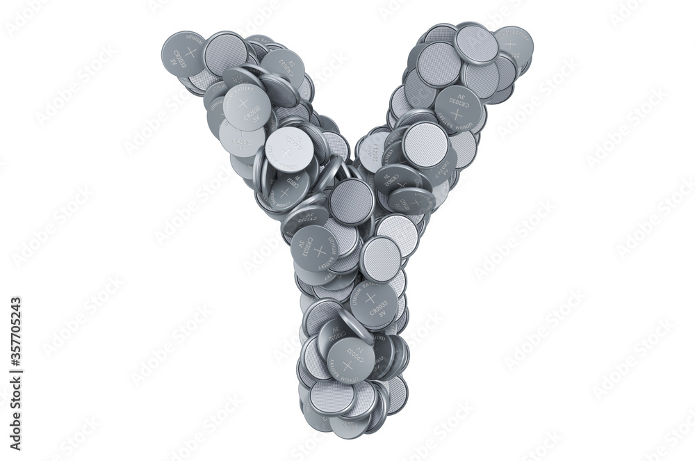 Letter Y from button cells, 3D rendering Letter Y from button cells, 3D rendering