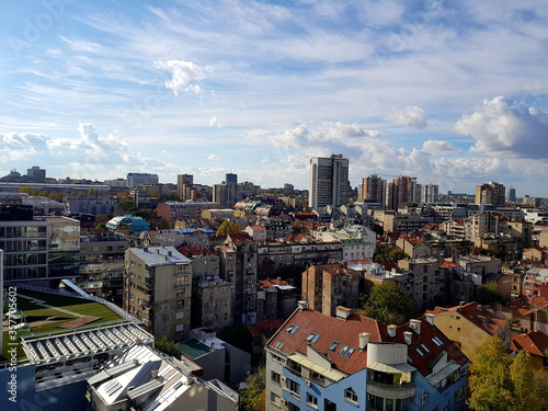 Belgrade cityscape. Roofs of old and modern buildings and different styles in the architecture of the city