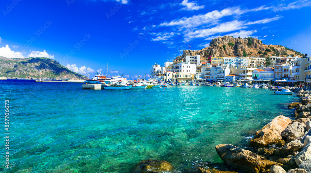 beautiful islands of Greece - Karpathos with picturesque  capital Pigadia. Dodecanese