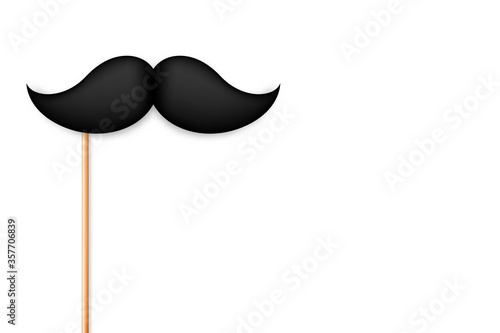 Realistic fake mustache on a stick. Vintage paper mustache isolated on white background. Vector illustration.