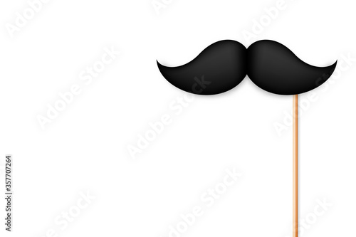 Realistic fake mustache on a stick. Vintage paper mustache isolated on white background. Vector illustration.