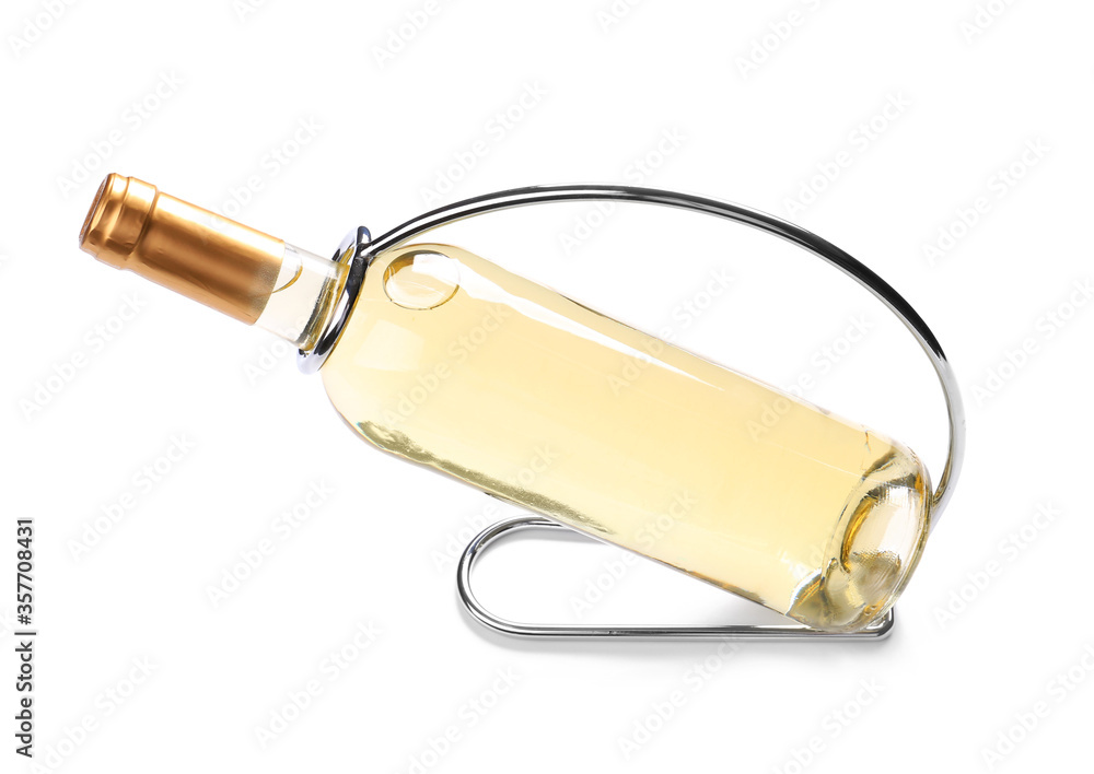 Holder with bottle of wine on white background Holder with bottle of wine on white background