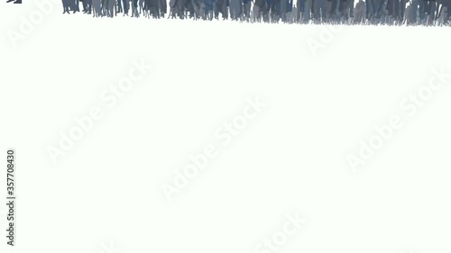 moving very fast from massive crowd to nothing, a massive crowd of people in white isolated background