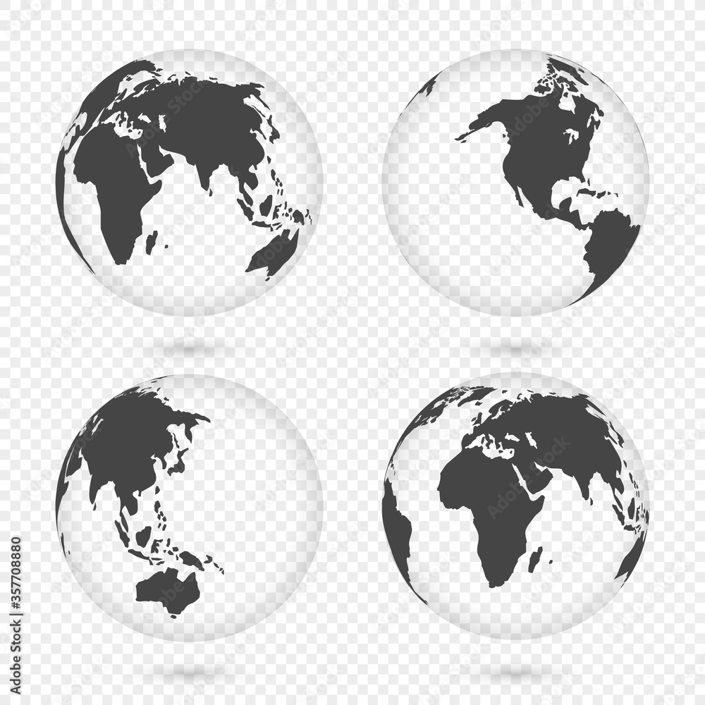 Earth globe. World map set. Planet with continents. Africa, Asia, Australia, Europe, North America and South America. Earth globe. World map set. Planet with continents. Africa, Asia, Australia, Europe, North America and South America.