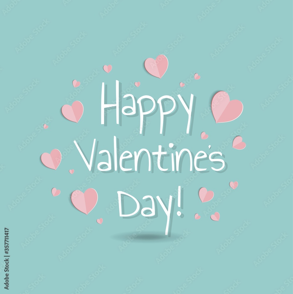 Valentines Day Card WIth Pink Hearts With Gradient Mesh, Vector Illustration