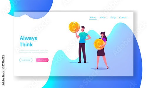 Fund Investment, Earnings. Financial Profit, Salary or Deposit Landing Page Template. Business Characters Holding Golden Coins, People and Money Savings. Bank Employees. Cartoon Vector Illustration