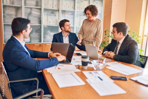 Business lawyers workers meeting at law firm office. Professional executive partners working on finance strategry at the workplace