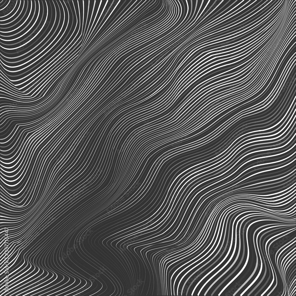 Abstract monochrome wavy vector background. Abstract optical illusion.