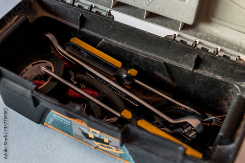 Toolbox with Set of tools for home DIY repairs
