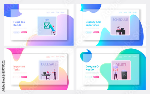 Characters at Huge Eisenhower Matrix Landing Page Template Set. Time Management Plan Scheme. Diagram with Deadline Organization or Project Process Efficient Control. Cartoon People Vector Illustration