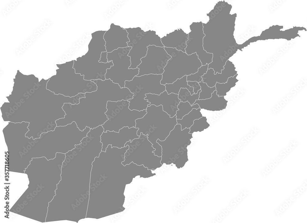 Fototapeta premium Gray Provinces Map of Asian Country of Afghanistan