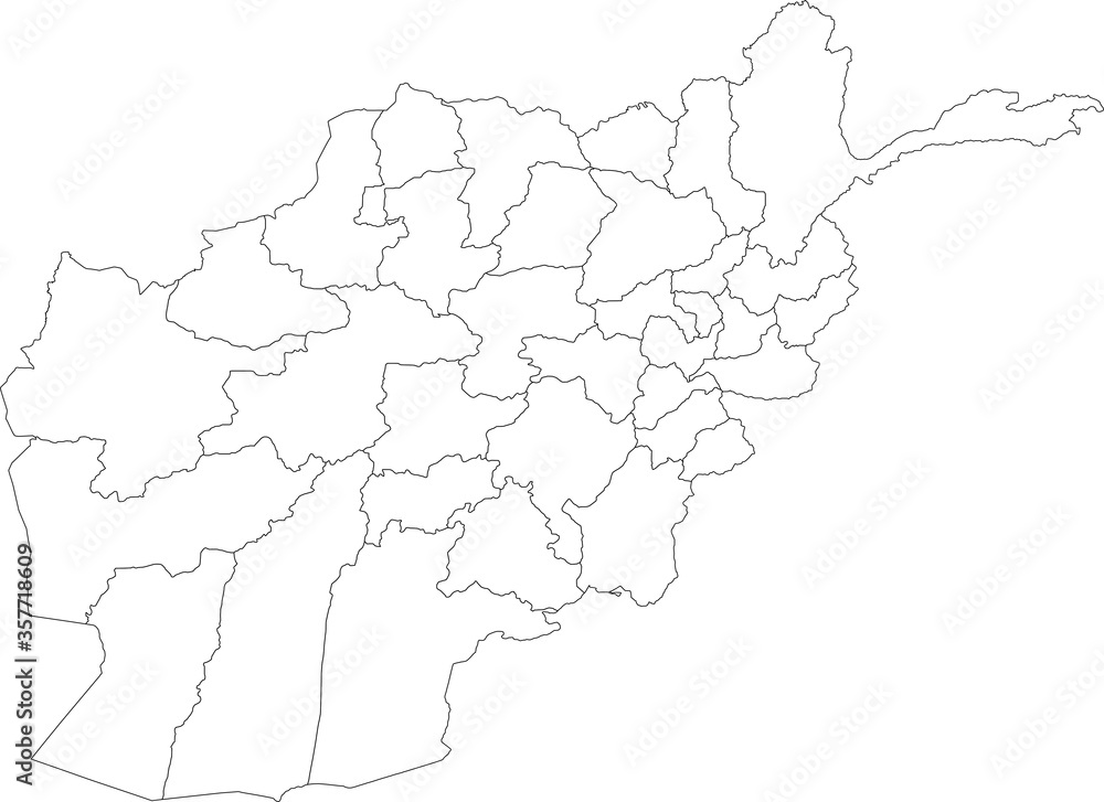 White Provinces Map of Asian Country of Afghanistan