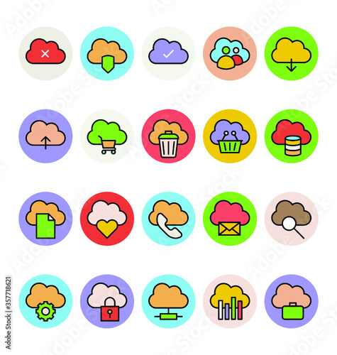 Cloud Computing Colored Vector Icons