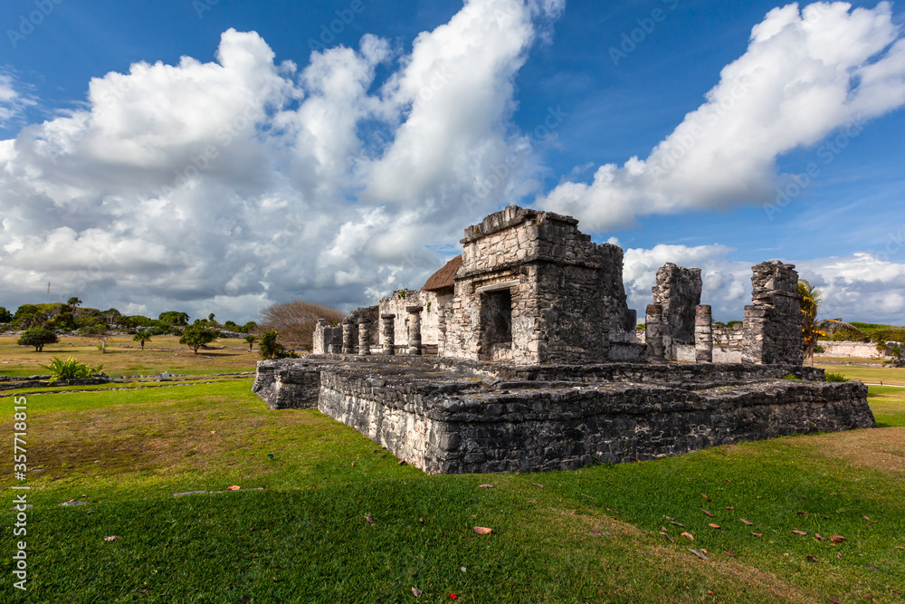Mayan ruins over Caribbean Sea. Tulum Mexico