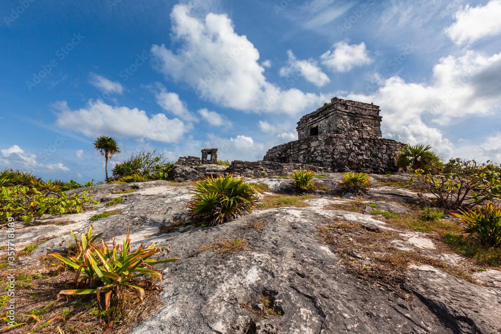 Tulum mayan ruins landscape. Mexico Quintana Roo