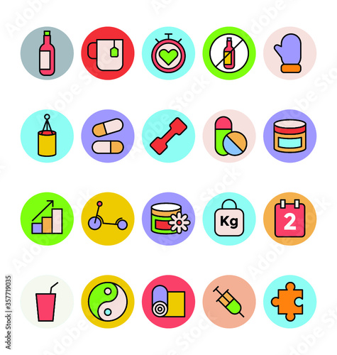 Fitness and Health Colored Vector Icons