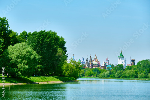view of the Kremlin in Izmaylovo in Moscow across the river