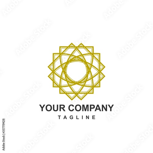 geometrical gold insignia badge harmonic flower shape retro logo and vector icon