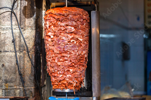 Uncooked spicy doner kebab meat