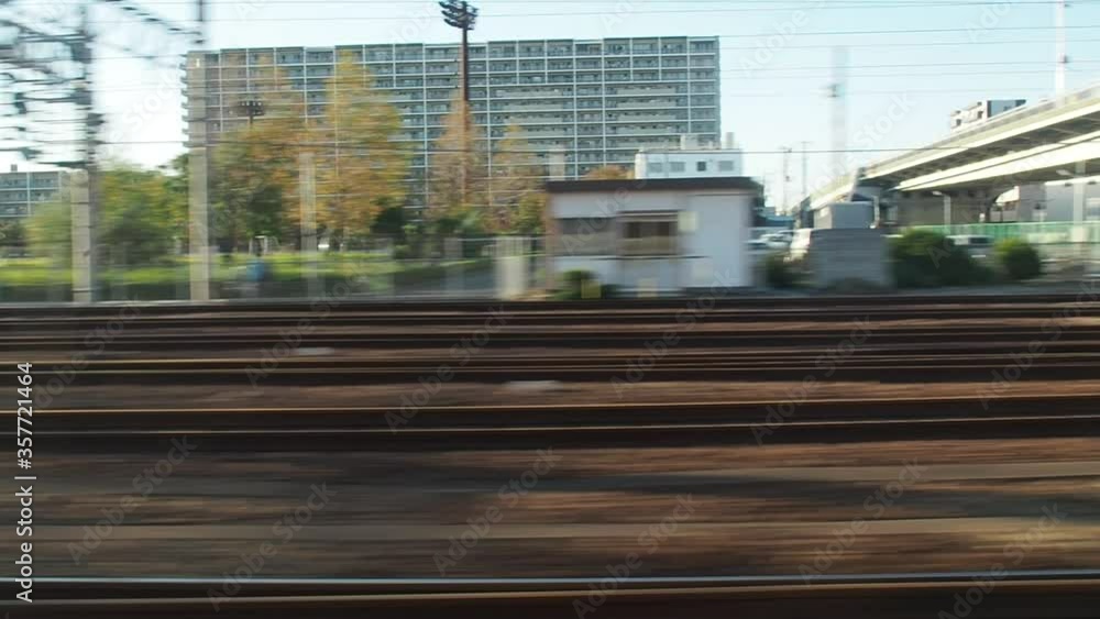 city view from window of moving train with motion blur . Video for mass ...