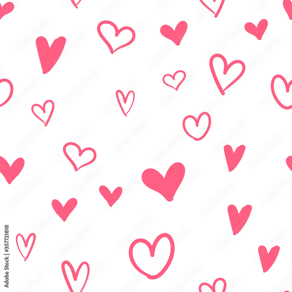 Hand drawn hearts seamless pattern. Texture background for valentine's day with heart doodles.