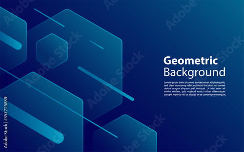 Minimal blue geometric background. Dynamic shapes composition.