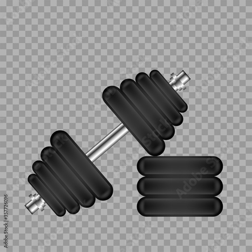 Realistic gym dumbbell on transparent background. Vector